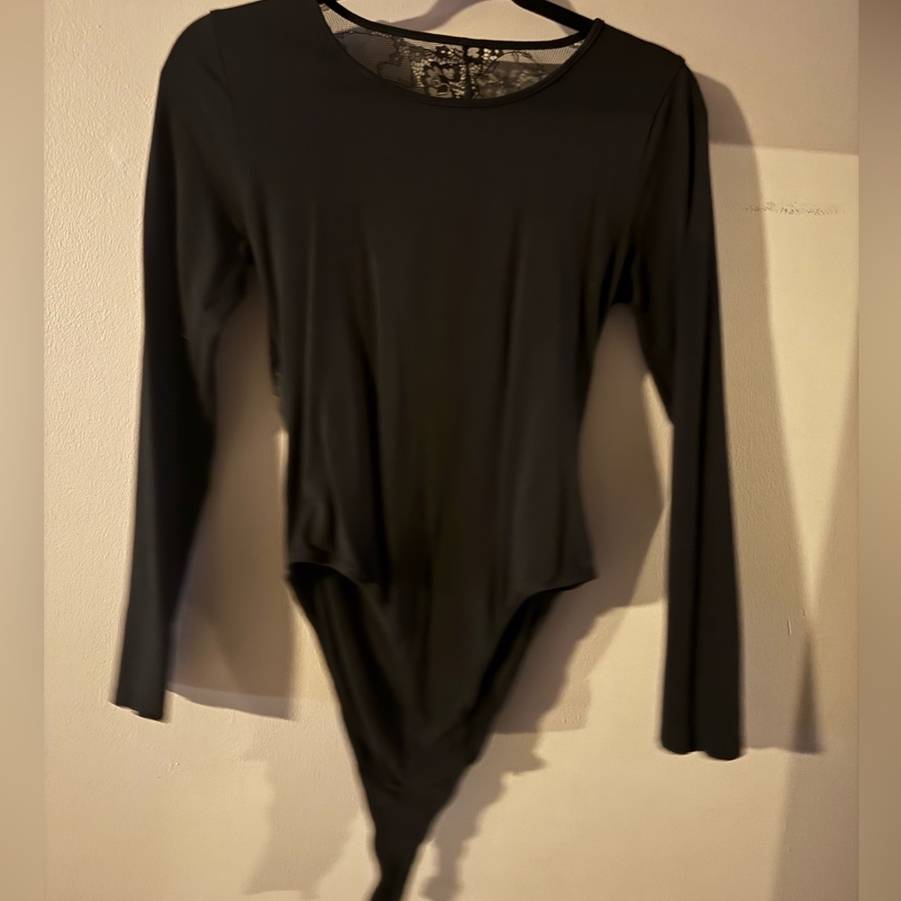 Open back Lace Black Long Sleeve Bodysuit